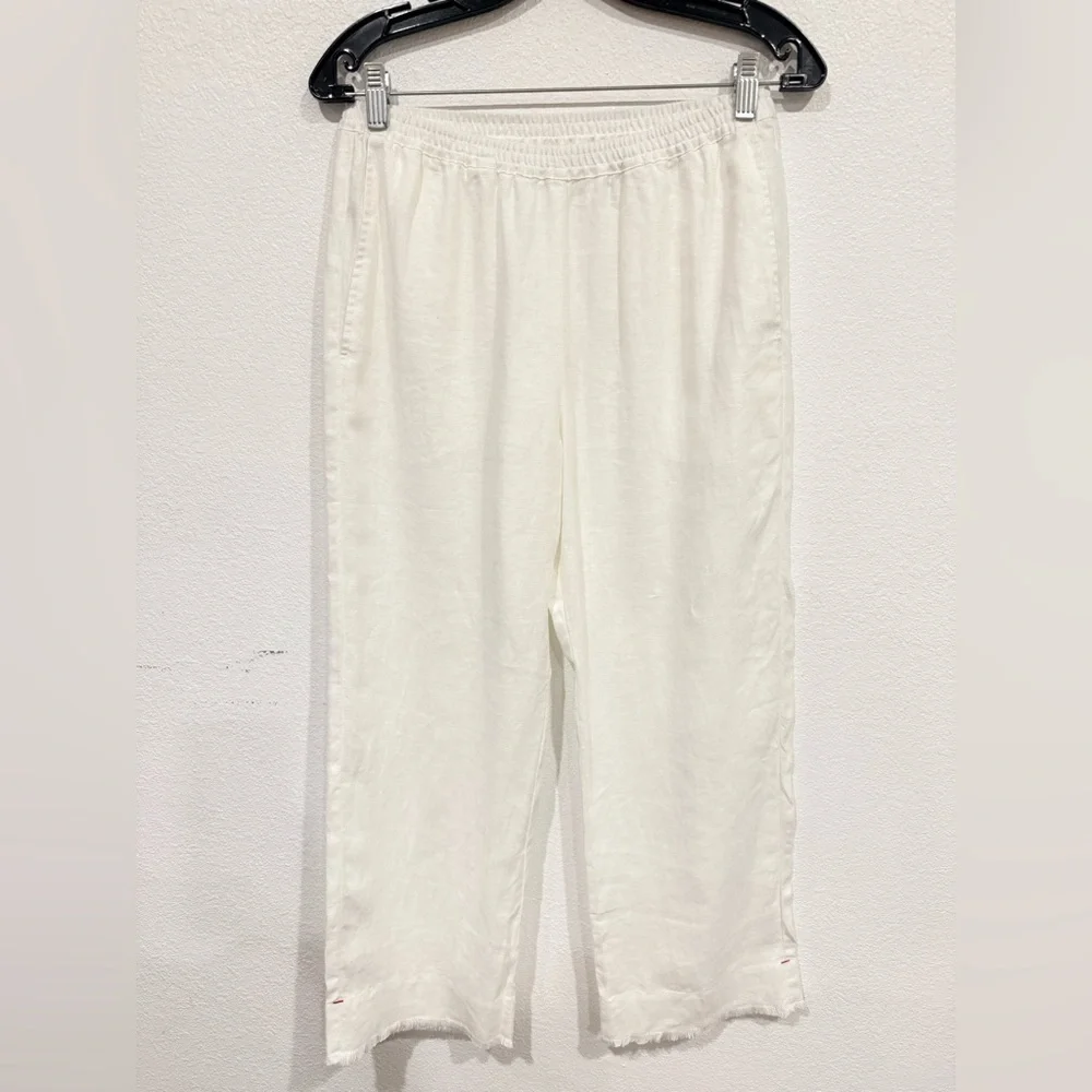 XiRENA Pull On High Waisted 100% Linen White Wide Leg Pants Women’s Size Small - Picture 1 of 5